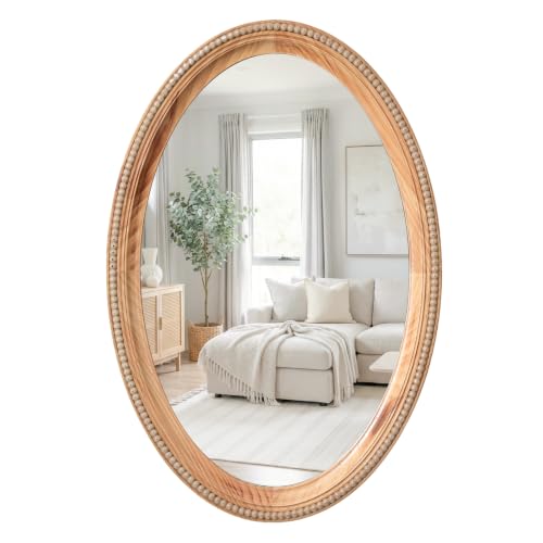 Oval Mirrors for Wall,20x30" Wood Nature Beads Farmhouse Boho Wall Mirror