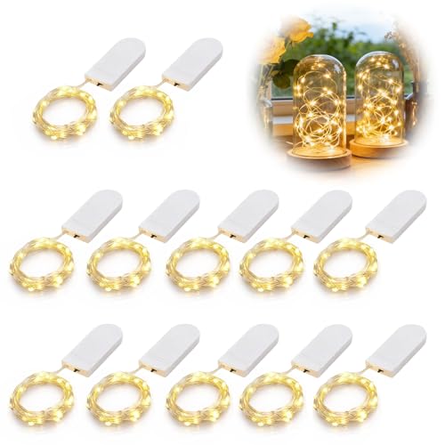Image of 12 Pack 2M 20 LED Fairy Lights, LED String Lights Operated Copper Wire String Warm White Mini Waterproof Indoor Outdoor Decoration for Bedroom Wedding Party Tree Garden Christmas Decorative Lighting