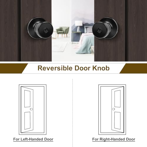 HOSOM Privacy Door Knob, Matte Black Door Knob Set, Black Door Handles Interior, Keyless Doorknobs Interior Door Lock for Bedroom, Bathroom, 1 Pack - Image 5