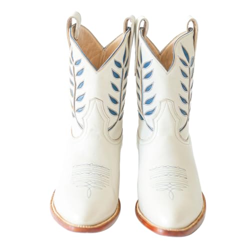 Women Classic Almond Toe Embroidered Cowgirl Wedge Ankle Boots Pull on Daily Walking Western Booties Size 4-16 US4