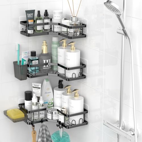 AKTECKE Corner Shower Caddy Bathroom Organizer Adhesive Shower Rack Bathtub