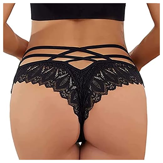 Lencería sexy para mujer Ropa interior Caliente Bragas de ganchillo Encaje Up Bragas Sexy Ropa Interior Hueco Sexy Bragas de encaje Ropa interior con cintura baja…, Negro , S