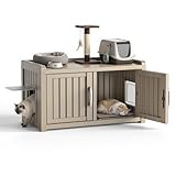 GYMHILL Hidden Cat Litter Box Enclosure, Litter Box Enclosure Furniture with Double Door, Sturdy Resin Scratch-Resistant Cat House, Storage Bench All-Wearther for Indoor Use Against Walls (Grey)