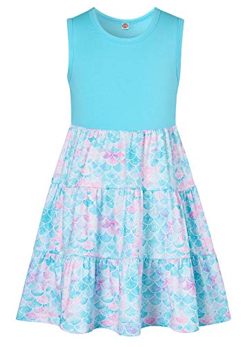 Girl's Sleeveless Dresses 7-8 Years Old Mermaid Dress For Kids Summer A-Line Loose Tier Tank Twirly Dress #TOP29
