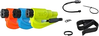 Resqme Family 3er-Pack mit Zubehör, das Original-Notfall-Schlüsselanhänger-Auto-Fluchtwerkzeug, 2-in-1-Sicherheitsgurtschneider und Fensterbrecher, hergestellt in den USA, Blau, Orange, Gelb