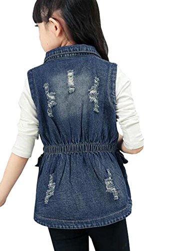 Mytodo Vest Mytodo Girls Cowboy Leisure Vest Long Sleeveless Denim Cardigan Coat (10-11 Years) #TOP2