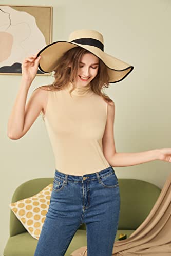 Sunfaynis Women's Soft Cotton Mock Turtleneck Shirt Baselayer Tops Underwear Shirt (K- Beige, Xxl) #TOP4