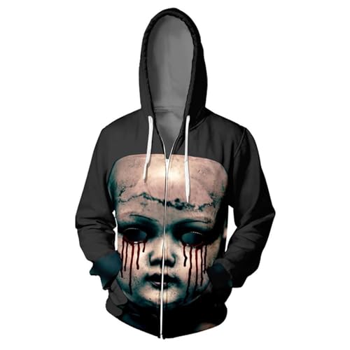 Generisch 2026 Winter Herren Trend Halloween Cooles Muster Sweatshirt 3D Digitaldruck Athleisure Hoodie (Khaki, XXXL)