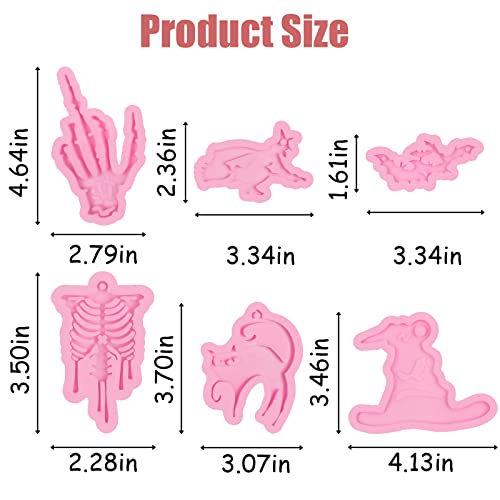 Skeleton Hand Resin Keychain Mold 6 Pcs, Halloween Skull Human Skeleton Bone Rib Shape Mold Halloween Cat Bat Witch Hat Mold For Epoxy Resin, Polymer Clay Crafts, Resin Ornament Molds #TOP2