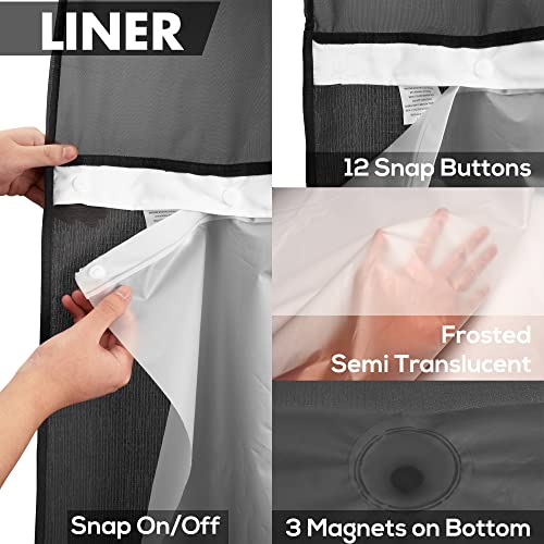 Extra Long No Hook Slub Textured Shower Curtain with Snap-in PEVA Liner Set - 71" x 86"(84"), Hotel Style with See Through Top Window, Black Fabric Curtain & Waterproof Liner, Black, 71x86 by River Dream - Image 5