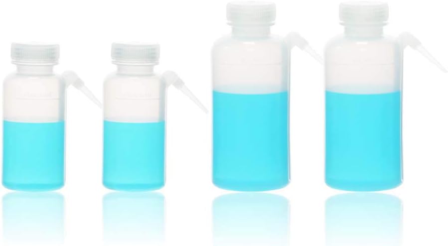 ULABScientific Wide Mouth Unitary Wash Bottle, 250ml 500ml 2pcs for Each Size, Plastic Squeeze Bottles, LDPE Bottle with PP Draw Tube, UWB1009