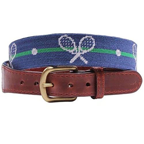 Crossed Racquets Needlepoint Belt in Classic Navy by Smathers & Branson