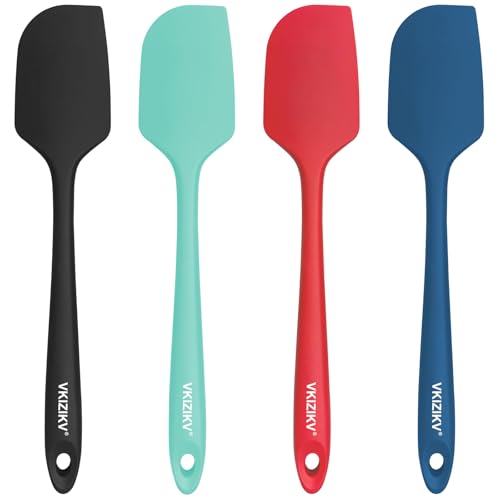 VKIZIKV 4 Pcs Silicone Spatula Set, 11.4 In, 600°F Heat Resistant Rubber Spatulas for Baking, Cooking & Mixing, Flexible and Non-Stick Kitchen Utensils, Seamless & Dishwasher Safe (Multicolor)