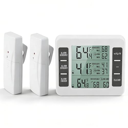 Therometer-Refrigerator Thermometer Digital Freezer Thermometer with 2PCS Sensors with Audible