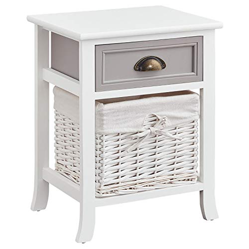 IDIMEX Table de Chevet Toscana Table de Nuit 1 tiroir et 1 Panier en Bois de Paulownia Style Shabby Chic Vintage Rustique campagnard Blanc