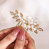 Material: Legierung und Perlen, Blatt, Blume. Farbe: Silber/Gold; Größe: 8 x 5,5 cm.