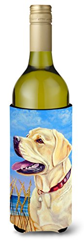 Caroline's Treasures 7158LITERK Yellow Labrador at The Beach Wine Bottle Hugger Bottle Cooler Sleeve Hugger Machine Washable Collapsible Insulator Beverage Insulated Holder