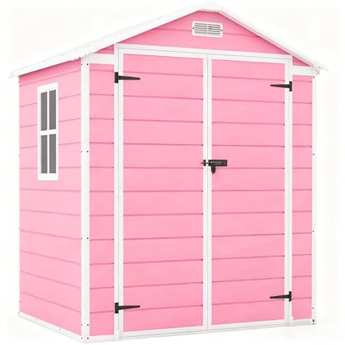 Patiowell 6x4 FT Plastic Outdoor Storage Shed, Pink Resin Outside