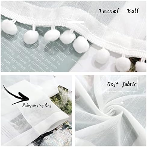 choicehot Valance for window Kitchen Cafe Valance Privacy Protected Half Curtain with Pompom 40cm Drop Rod Pocket Sheer Net Curtain Decorate Bedroom Living Room Balcony Window,(40x150cm/15 x59)