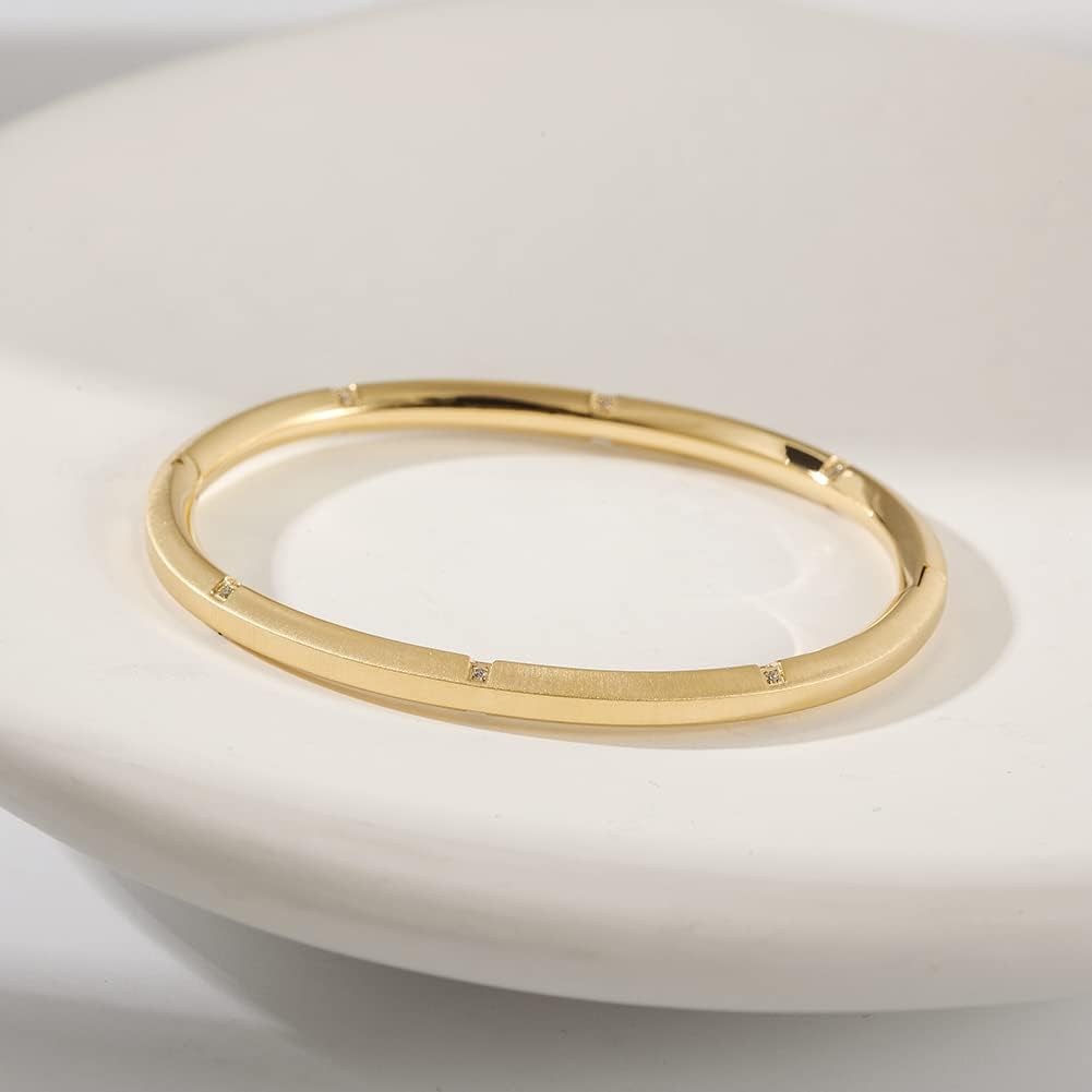 CIUNOFOR 14K Gold Filled Bangle Bracelets for Women with Cubic Zirconia, 6.5"-7.5" Inner Circ. Stainless Steel Cuff Bracelet Thin Bangle - Image 4