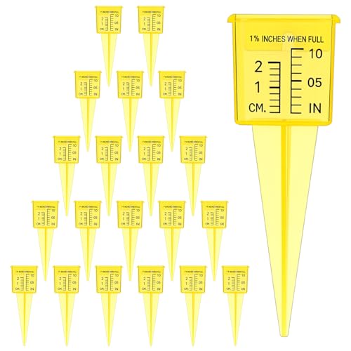 Afcabakila 20pack Yellow Transparent Rain Gauge, Sprinkler Gauge Compact Portable 1.5" Wide Mouth Outdoor Rain Gauges For Yard Lawn Garden With Inch And Centimeter Scales Accurate Rainfall Measurement