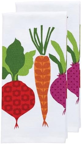 T-Fal Textiles Double Sided Print Woven Cotton Kitchen Dish Towel Set, 2-Pack, 16" x 26", Veggie Print