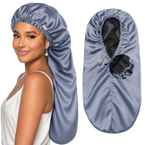 YANIBEST Adjustable Satin Sleep Bonnet, Double Layer Extra Long Hair Bonnet