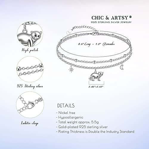 Image of CHIC & ARTSY Women Anklets S925 Sterling Silver Cute Animal Layered Anklet Bracelet Adjustable Multilayer Beach Anklet Bracelet Summer Foot Jewelry Cable Chain 10-11 Inches