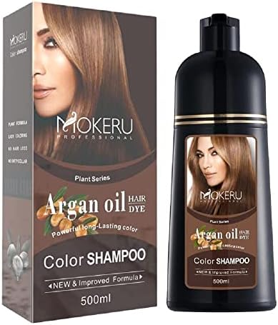 MOKERU Professional Argan Oil Hair Dye Color Shampoo 500 ML I New & Improved Formula Ammonia Free Paraben Free I Instant Fast Acting Long Lasting Signature Platinum Line by Maani (Dark Brown)