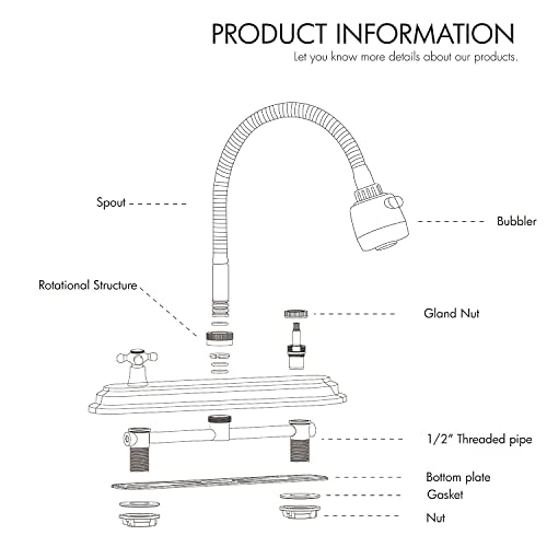 Solvex 2 Handle Kitchen Sink Faucet, High Arc 360 Swivel Stainless Steel Pipe 3 Hole Kitchen Faucet, Commercial Modern Brushed Nickel Kitchen Sink Faucet With Flexible Spout, Sp-80060-2 #TOP5