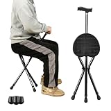 Walking Cane with Seat, Cane with Seat Folding Lightweight,Walking Stick Height Adjustment,Cane Chair for Seniors Balance Supports Up to 330 Pounds,Anti-Slip Walking Stick for Elderly Men, Disabled