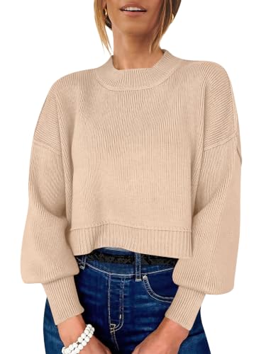 Image of ANRABESS Cropped Sweaters for Women Long Sleeve Oversized Fall Outfits