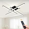 Modern LED Ceiling Light Fixture, Dimmable Close to Ceiling Light with Remote Control Black Flush Mount Chandelier Lighting Fixture, 3-Color Ceiling Lamp for Bedroom Living Room Kitchen Office