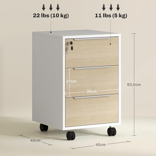 Caisson bureau mobile 3 tiroirs verrouillable HOMCOM