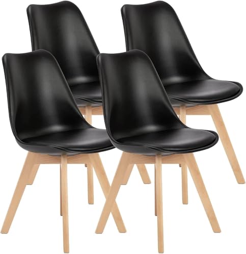 CEYIRO Chaises Salle à Manger, Chaise Scandinave Lot de 4,Idéal pour Salle à Manger,Salon,Cuisine,Chambre à Coucher (4, Noir)