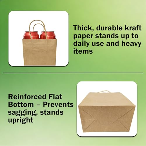 Volokitx 30 Pack 5.25 x 3.15 x 8 in Small Paper Bags with Handles, Sturdy Natural Brown Small Kraft Bags with Handles for Shopping, Birthday, Retail, Gifts & Small Business - Thumbnail 3