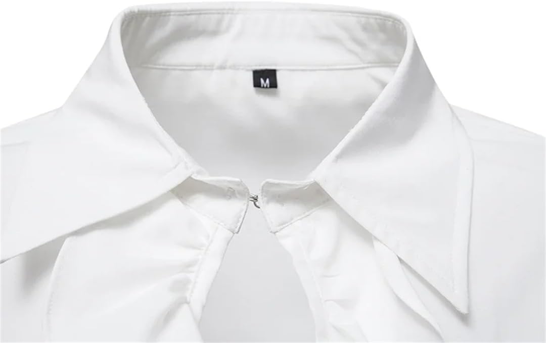 Men Long Sleeve Frill Shirt Halloween Ruffle Neck Top Costume Gothic Party Blouse for Adult
