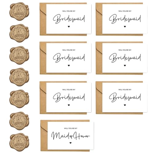 Will You Be My Bridesmaid Card Set 6PCS Bridesmaid Proposal Cards and 1PC Bridesmaid Host Invitation Card with Envelopes and Bronze Seals Wedding Invitation for Bridesmaid Selection