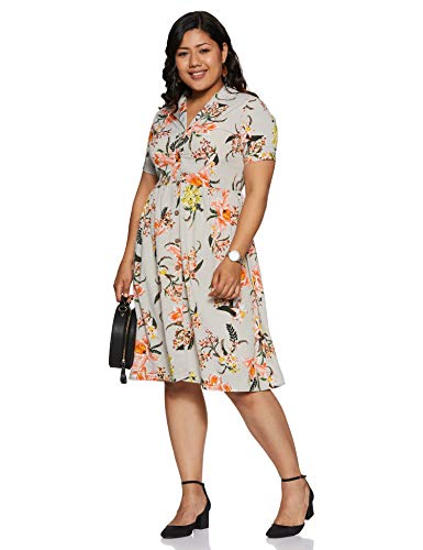 Image of pluss Women's Georgette A-Line Knee-Long Dress (LDR3403-GREYPRINT Grey Print 2XL)