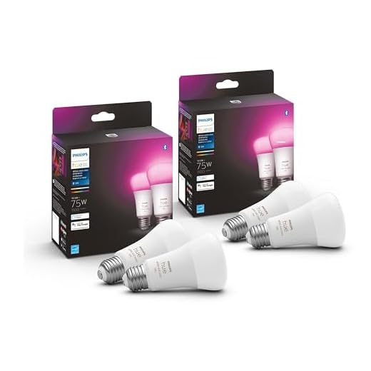 Philips Hue 4-Pack White and Color A19 Medium Lumen Smart Bulb, 1100 Lumens, Bluetooth & Zigbee Compatible (Hue Hub Optional), Compatible with Alexa & Google Assistant