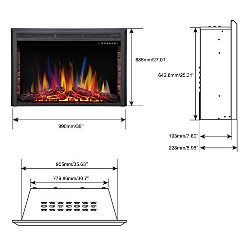 R.w.flame 39" Electric Fireplace Insert,Freestanding & Recessed Electric Stove Heater,Touch Screen,Remote Control,750W-1500W With Timer & Colorful Flame Option #TOP2