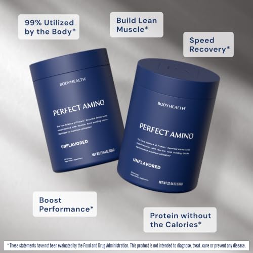 Image of BodyHealth PerfectAmino - BCAA and EAA Powder for Pre and Post Workout - Amino Acid Energy Drink for Men and Women to Support Lean Muscle and Recovery - Unflavored (Lightly Sweetened) - 120 Servings