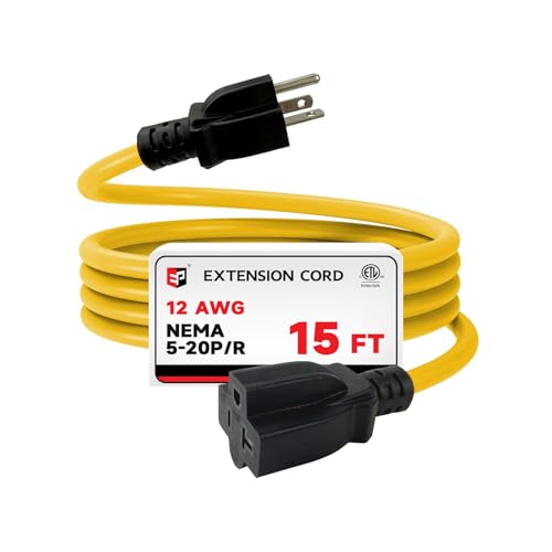EP 15 Ft 12/3 SJTW NEMA 5-20 P/R Outdoor Extension Cord Yellow