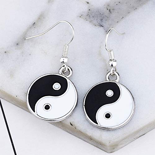 Enamel Black White Tai Chi Yin Yang Dangle Earrings(A) 7