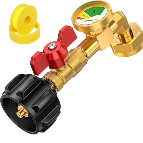 Image of Propane Refill Adapter for 1 lb. Tanks, 1lb to 20lb Elbow Propane Tank Refill Adapter with Valve & Gauge for 1 Pound Propane Bottle, Fit for Flame King/Coleman/Mr. Heater 16oz. Bottles
