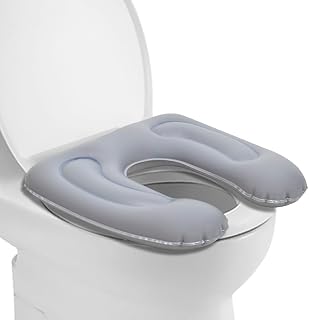 Toilet Seat Cushion, Inflatable Portable Support Toilet Assistance Cushion with Suction Cups, Hygienic Handicap Tailbone Pain Relief Cushion, Easy to Clean PVC Pad (Grey Oval Shape)