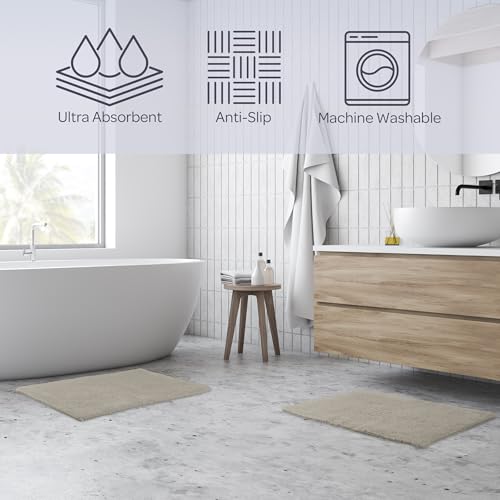 Bathroom Rugs - 2-Piece 2500GSM Cotton Bath Mat Set - Reversible Rugs for Shower, Tub, Toilet, or Vanity - Machine Washable Bath Mats for Bathroom, Kitchen, or Laundry Room by Lavish Home (Taupe) by Lavish Home - Used condition - Image 2