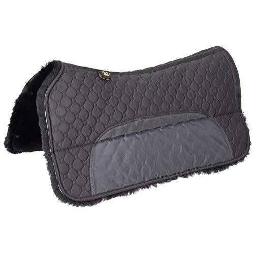 Merauno Lammfell Western Pad Western Korrekturpad Square Pad Sattelpad polsterbar mit Tasche und Schaumstoffeinlage (Schwarzes Lammfell mit schwarzem Stoff)