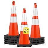 HiGiant 28 Inch Traffic Cones 8 Pack, Orange Safety Cone with Weighted Base, High-Visibility and...