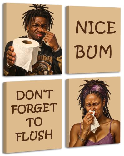 Framed Funny Bathroom Wall Art,African American Toilet Humor Decor Prints